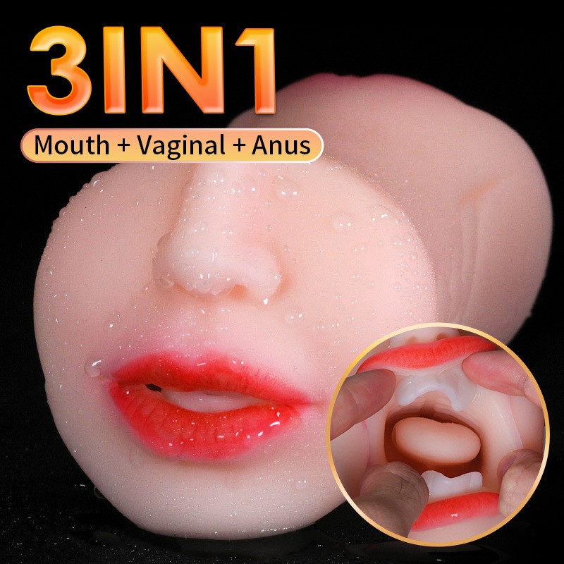 CUS-3 in 1 Realistic Oral Vagina Anal Pocket Pussy Male Masturbator Sex Toys